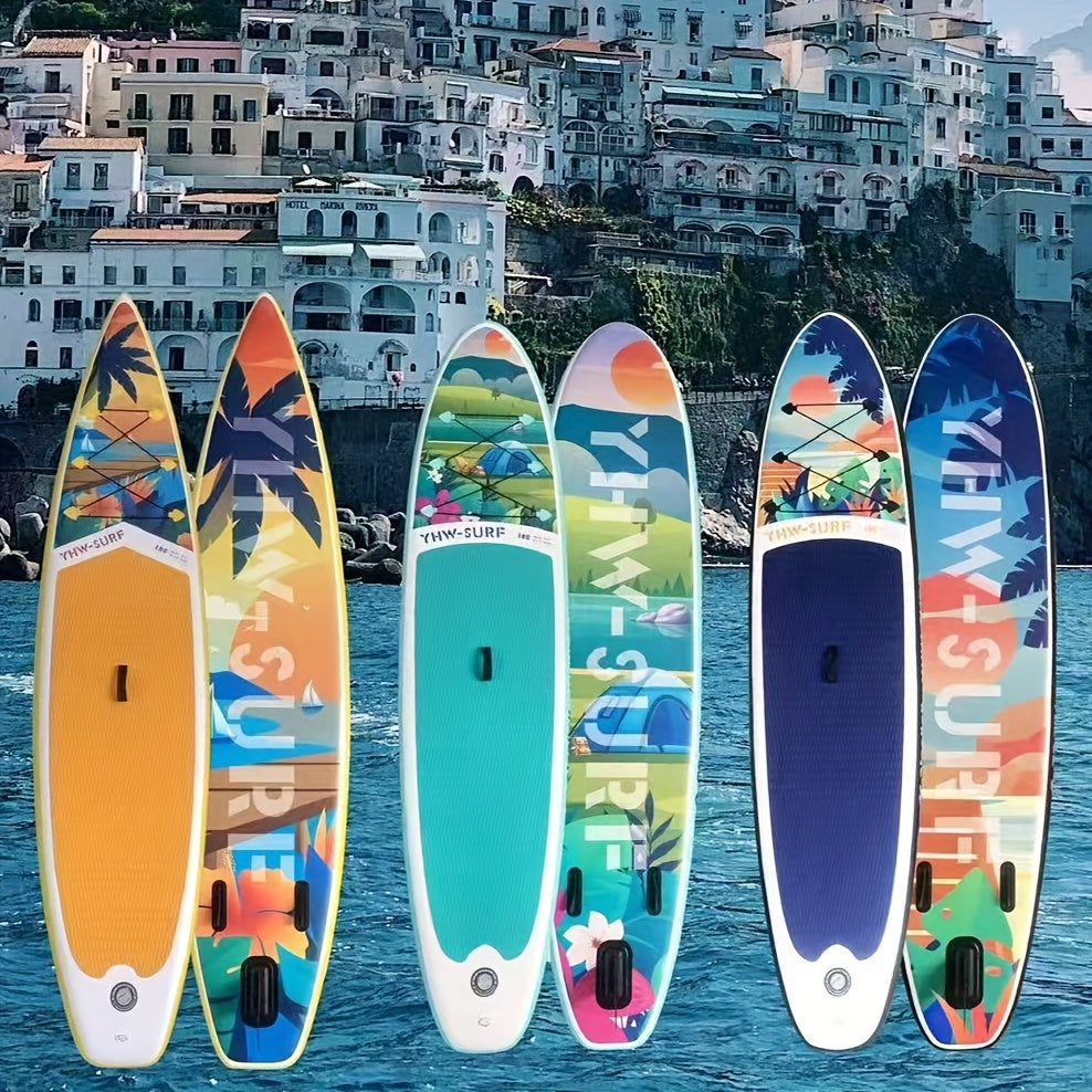 Inflatable Paddle Board, Pump, Backpack, Foot Rope, Detachable Fin, Paddle, and Repair Kit