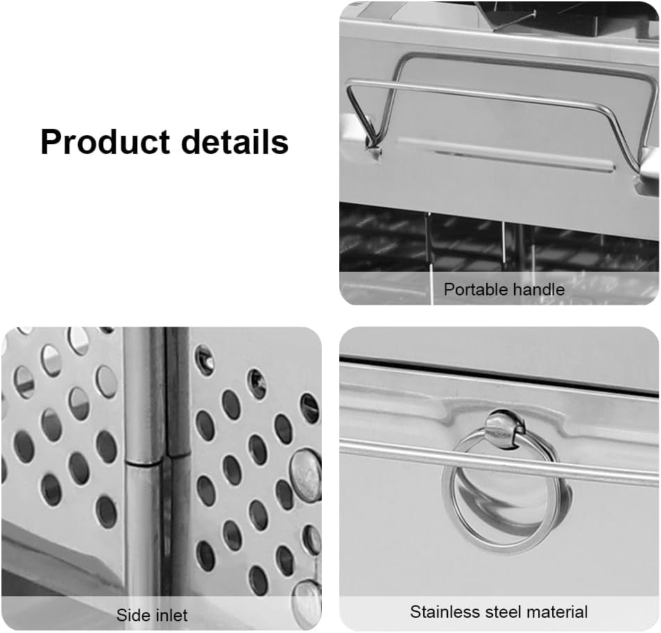 Camping Wood Stove, Wood Burning Folding Camp Titanium Stove Stainless Steel Grid, Portable Collapsible Backpacking Stove Survival Barbecue Grill for Hiking Outdoor Tent Camping Picnic BBQ