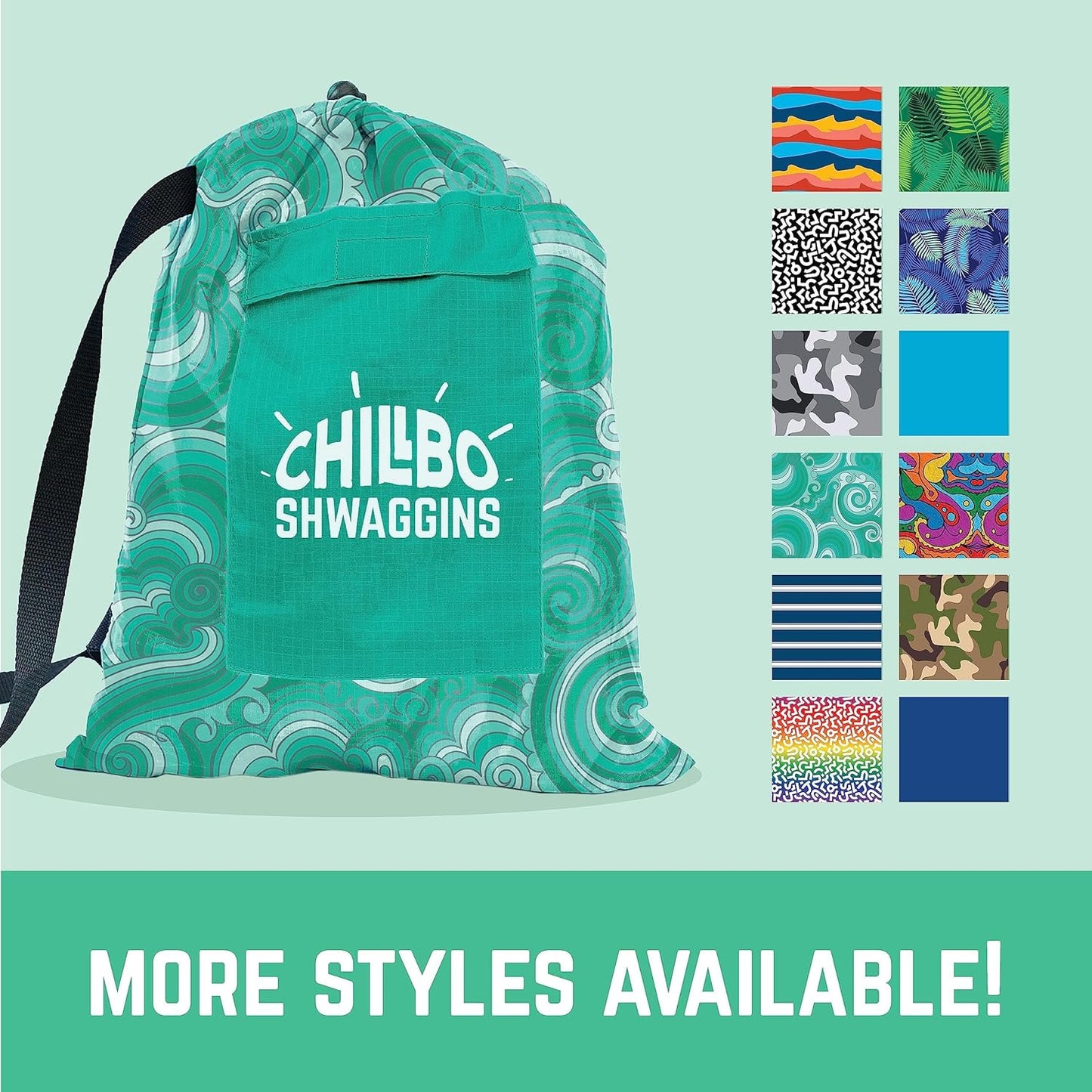 Shwaggins Inflatable Couch – No-Pump Setup, Ripstop Polyester, Stability Pegs, Fun Prints, Portable Air Lounger for Beach, Camping, Festivals, and Tailgating - Green Wave