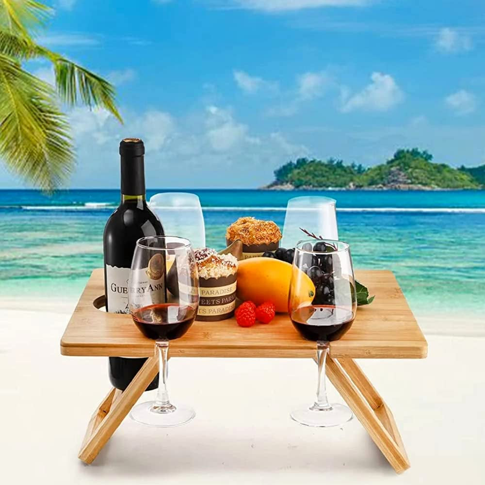 Bamboo Travel Picnic Table 48X38X25Cm, Portable, Lightweight Table with Folding Legs Perfect for Camping, Beach, Outdoor Dinner