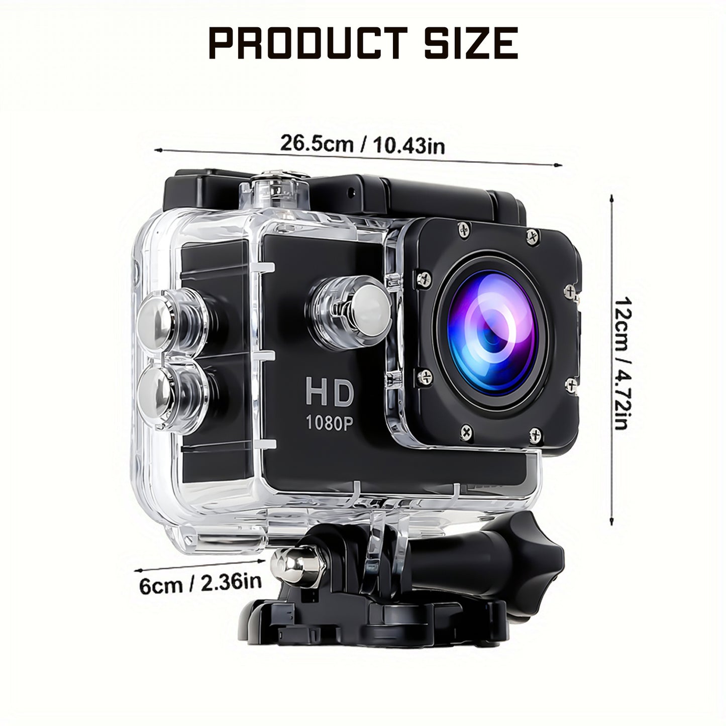 1080P Action Camera with 2-inch LCD Screen 5MP, 170° Zoom Wide Angle