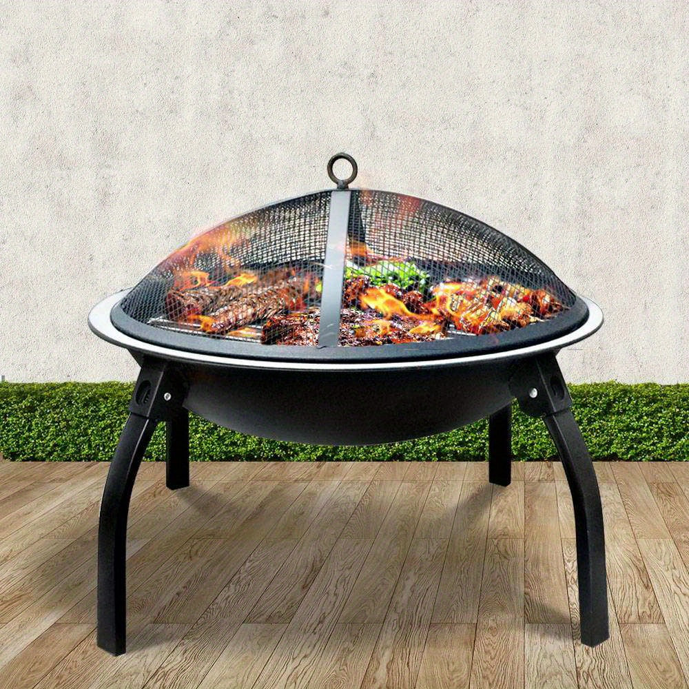 55cm Portable Charcoal BBQ Grill Fire Pit – Foldable, Heat-Resistant, Rustproof