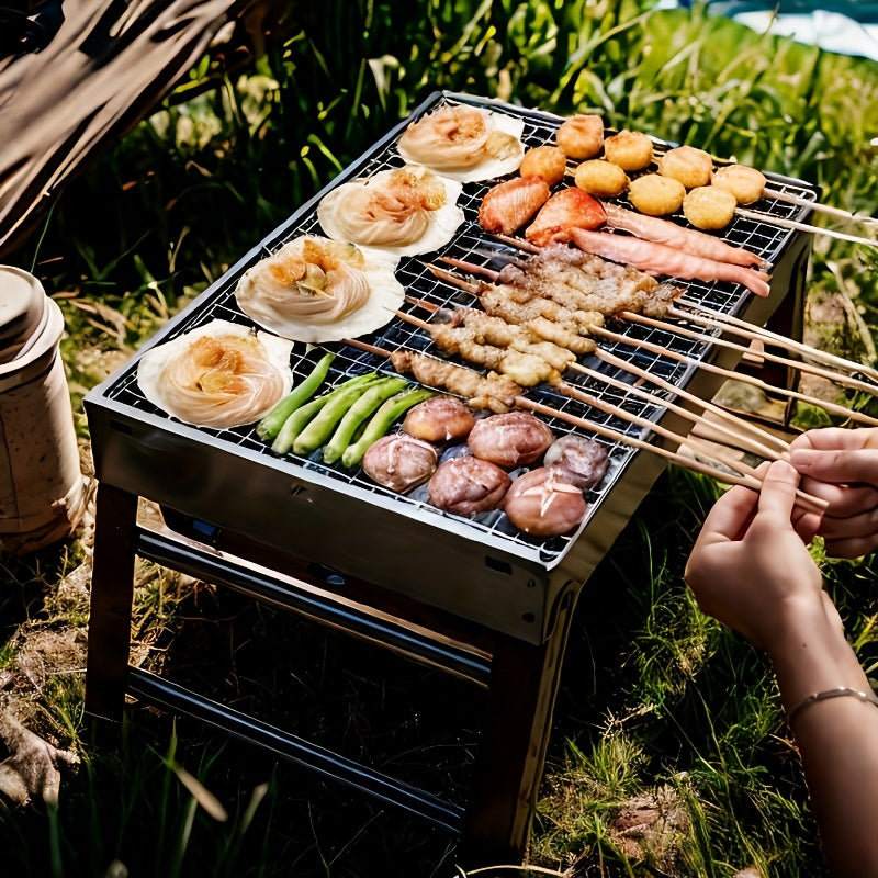 Portable Foldable BBQ Grill, Iron Construction, Uncharged, Compact & Convenient